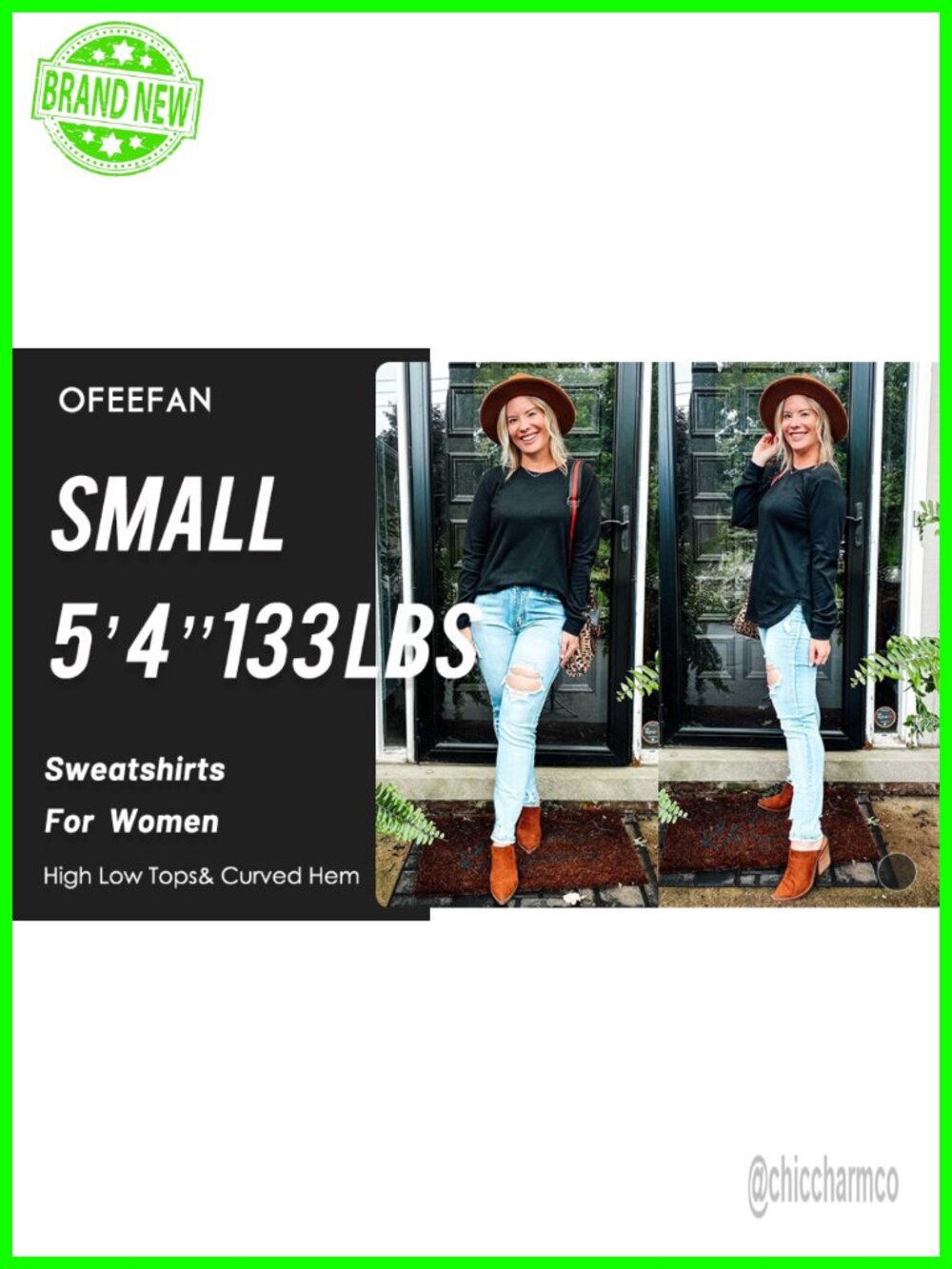 Crewneck Long Sleeve High Low Sweatshirt Curved Hem Tunic Top - Picture 6 of 6
